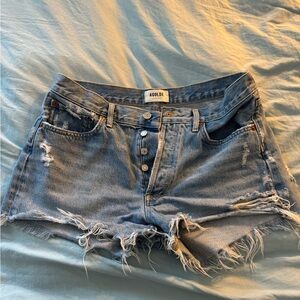 Agolde Light Blue Frayed Denim Shorts
